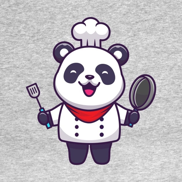 Cute Panda Chef Holding Pan And Spatula Cartoon by Catalyst Labs